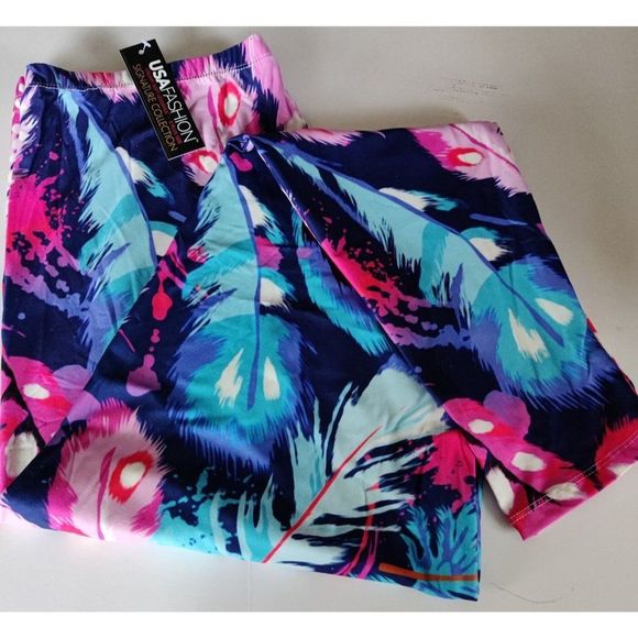 X-Plus‎ Size Womens Creamy Soft Colorful Large Feathers Brush Leggings - Picture 7 of 11